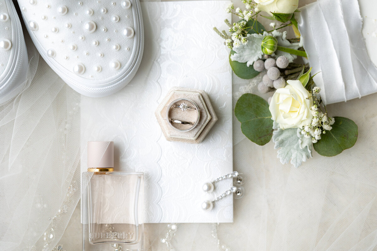 Goat Island Flat Lay of Bridal Details