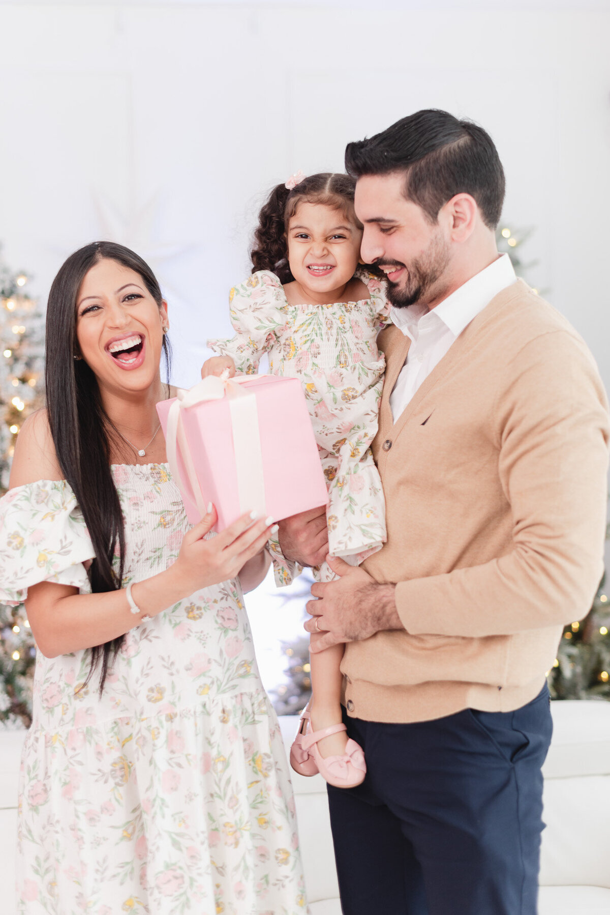 family of three and maternity christmas photoshoot