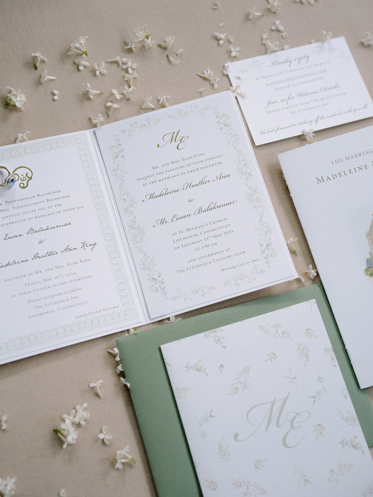 Hindu-Christian-Fusion-Wedding-Invitation-Garden-Country