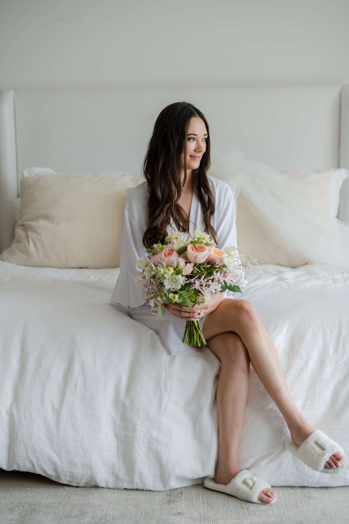 Bride getting ready for her Los Angeles backyard wedding