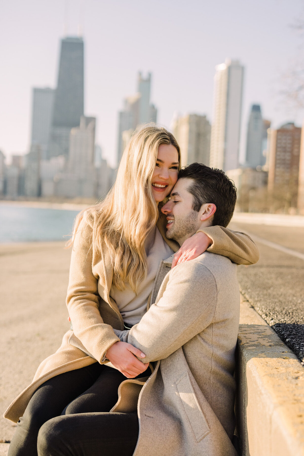 An engagement photo taken at North Avenue Beach