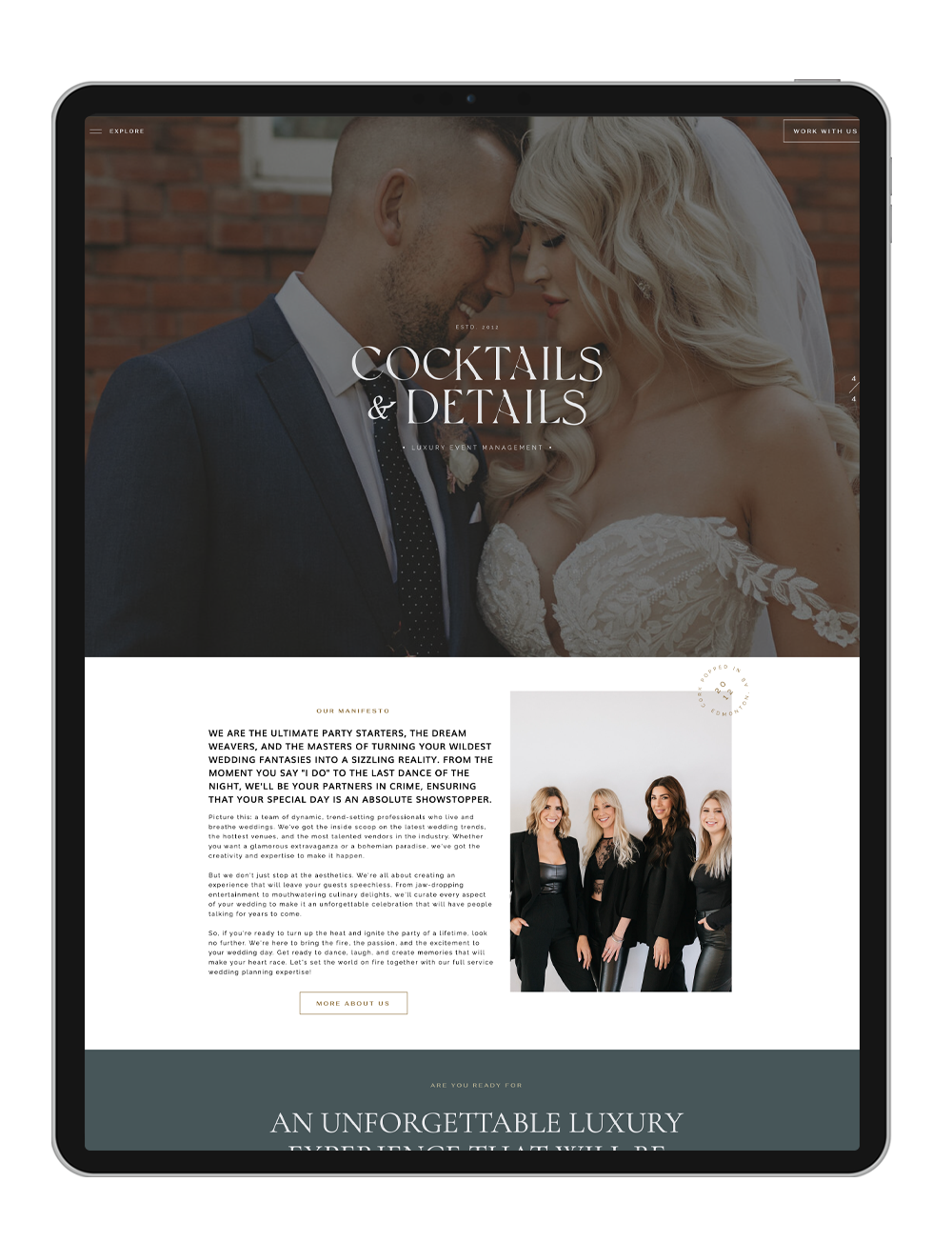 Ipad mockup of wedding planning website design.