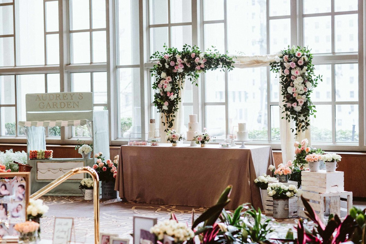 1st baby birthday party with floral arch at Fairmont Olympic Hotel