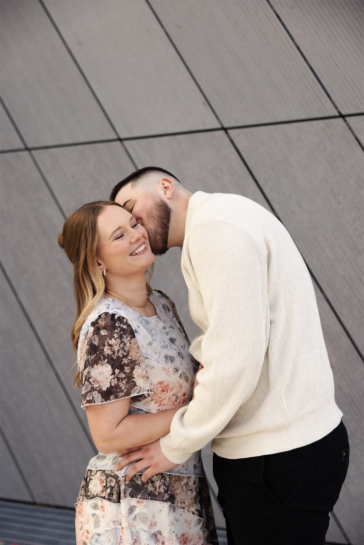 romantic couple engagement session neutral tones