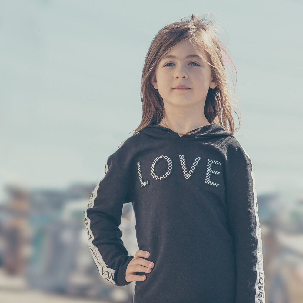 daughter wearing love shirt