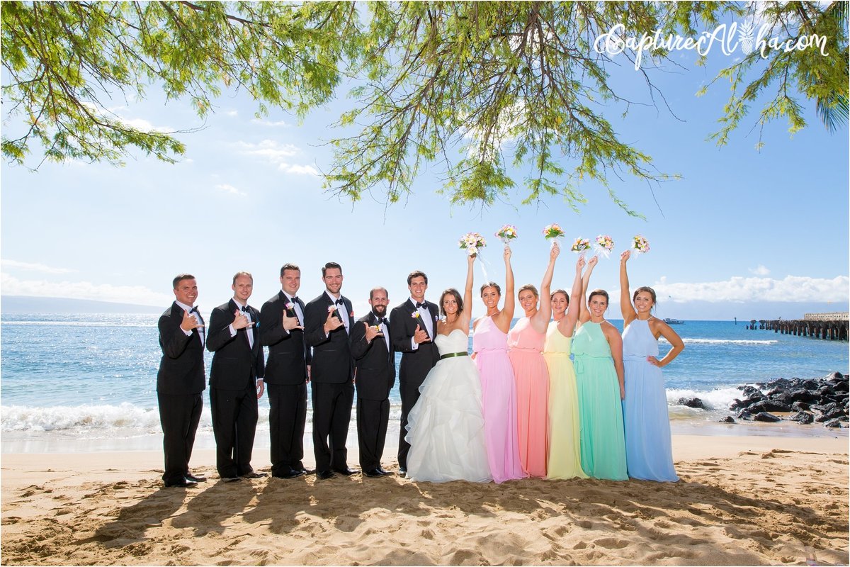 Capture Aloha Photography  Bride and Groom with Bridesmaid and Groomsman at beautiful beach