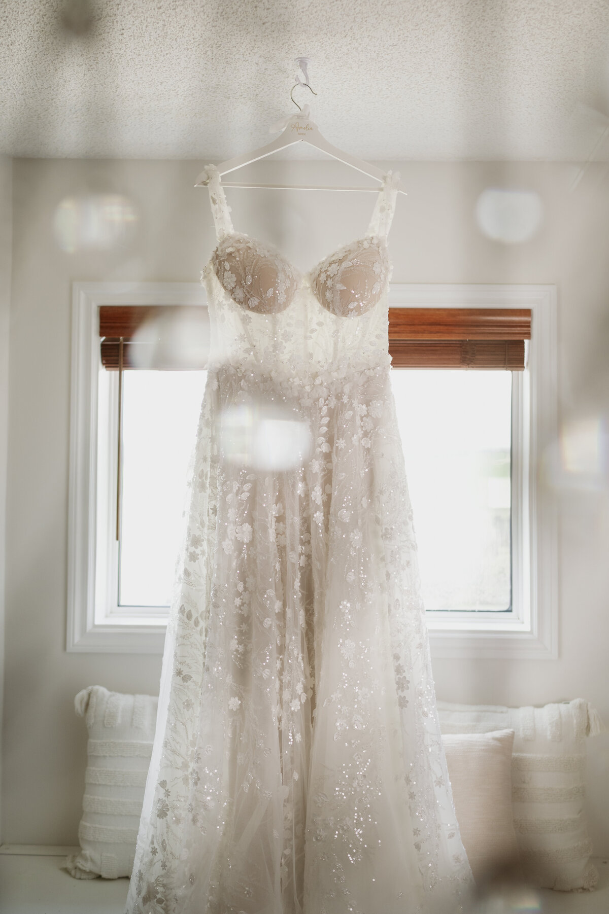 wedding dress in window