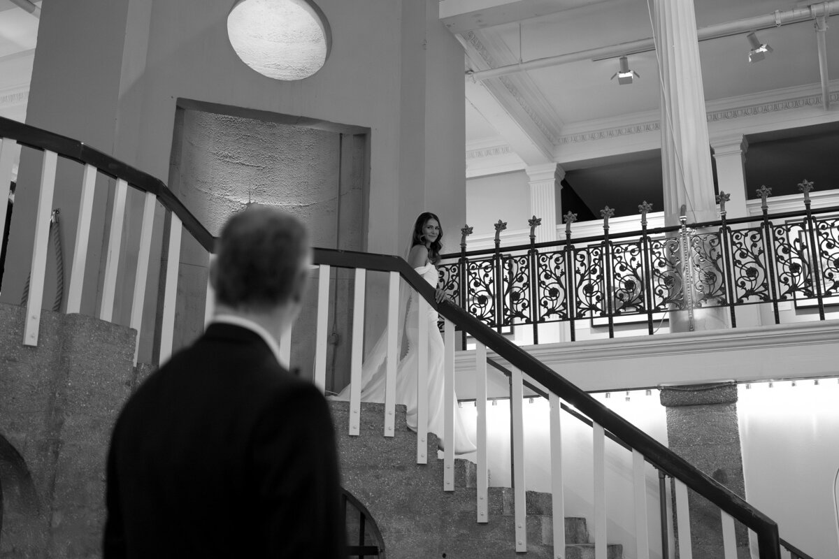 bride looking at her dad as she walks down the aisle on wedding day by east coast photographer Shelby Ann Photos
