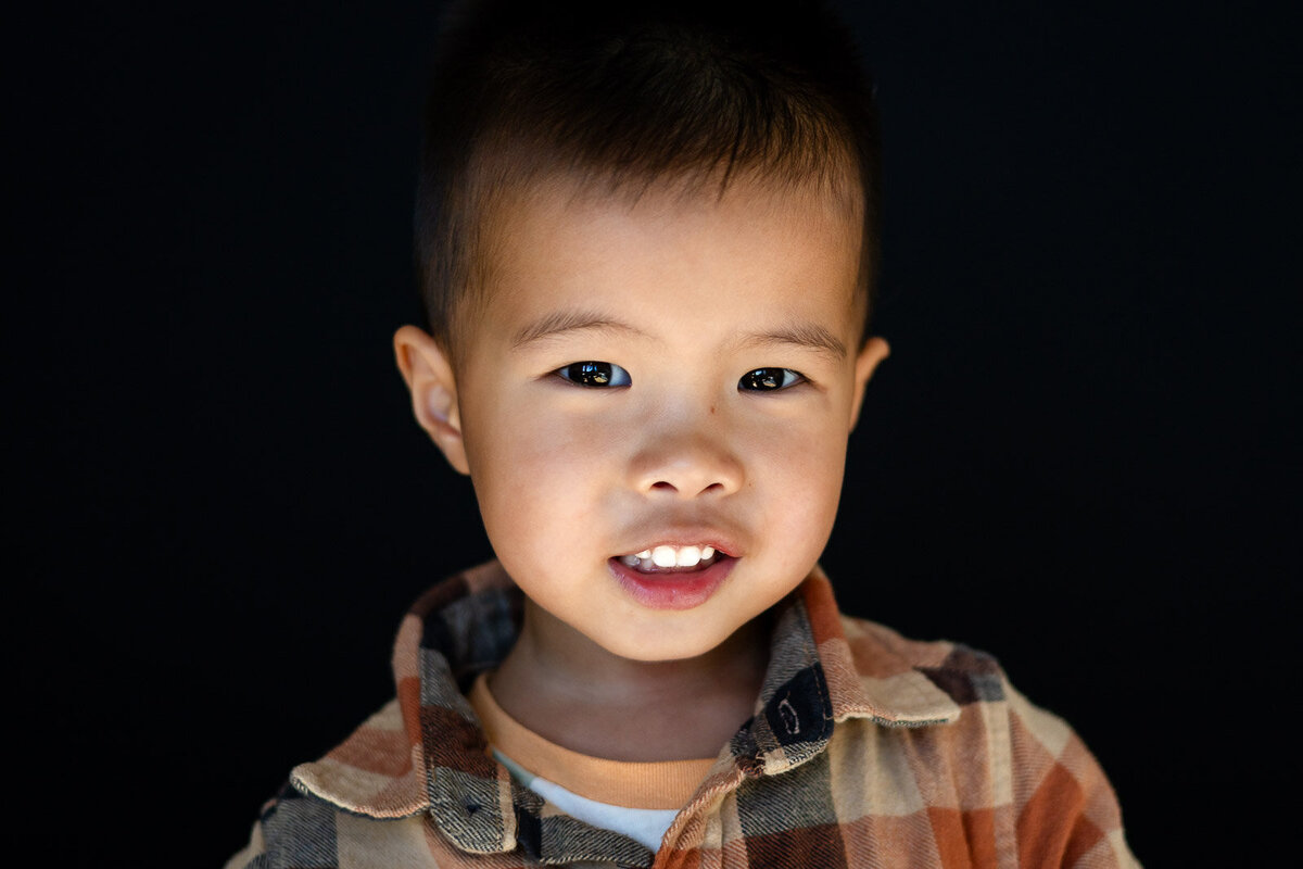 Happy preschool boy smiling under soft natural light in Bay Area School Photography portrait – Ellobelle Photography