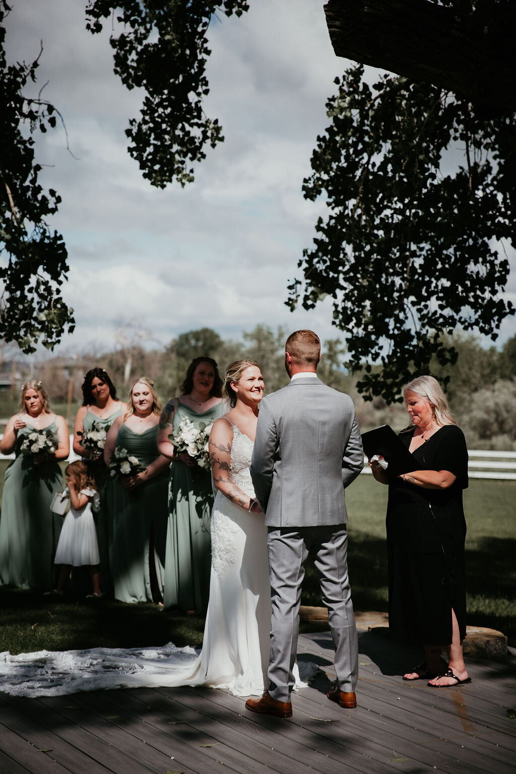 Bride and groom during the ceremony in Montana