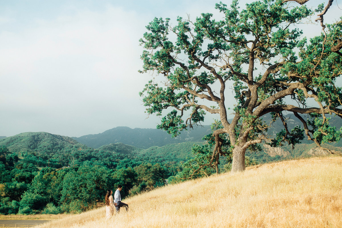 Engagement Photograph Of  Man And Woman Climbing a Terrain Los Angeles