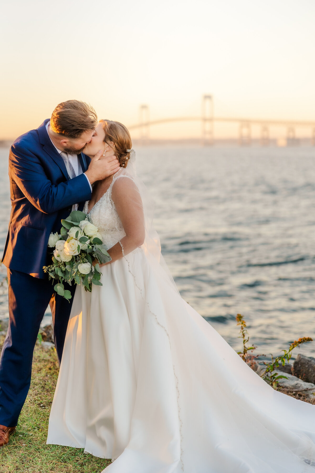 sunset picture of bride and groom at Newport Harbor Island Resort