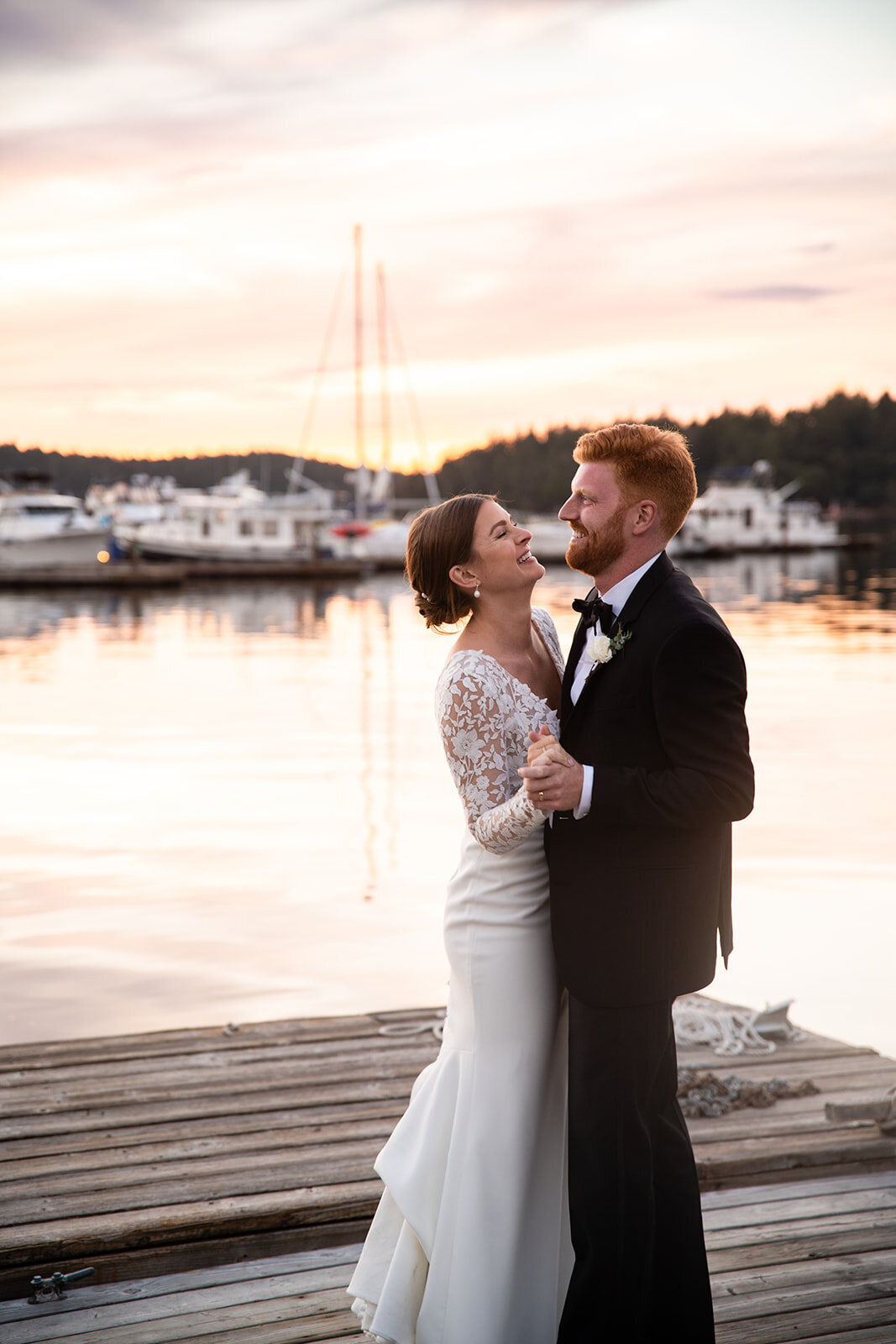 Sunset photo of bride and groom at Roche Harbor Resort Wedding