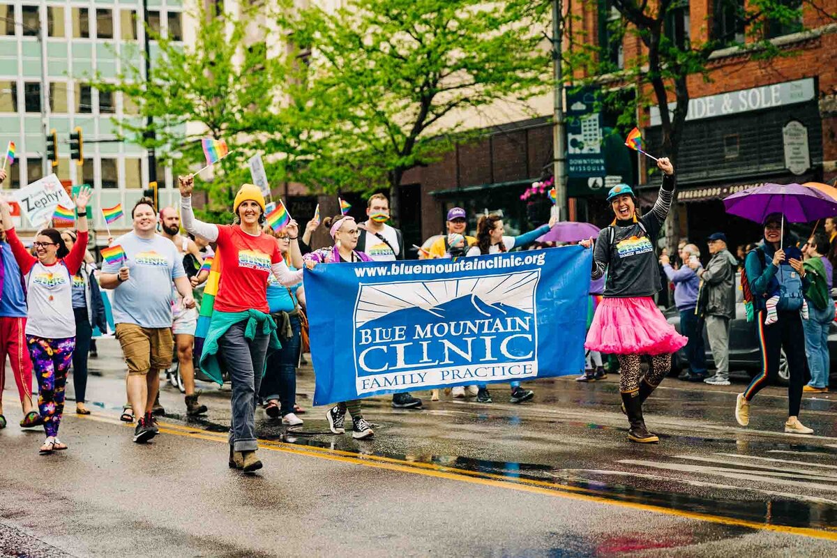 Blue Mountain Clinic walking in Missoula gay pride parade