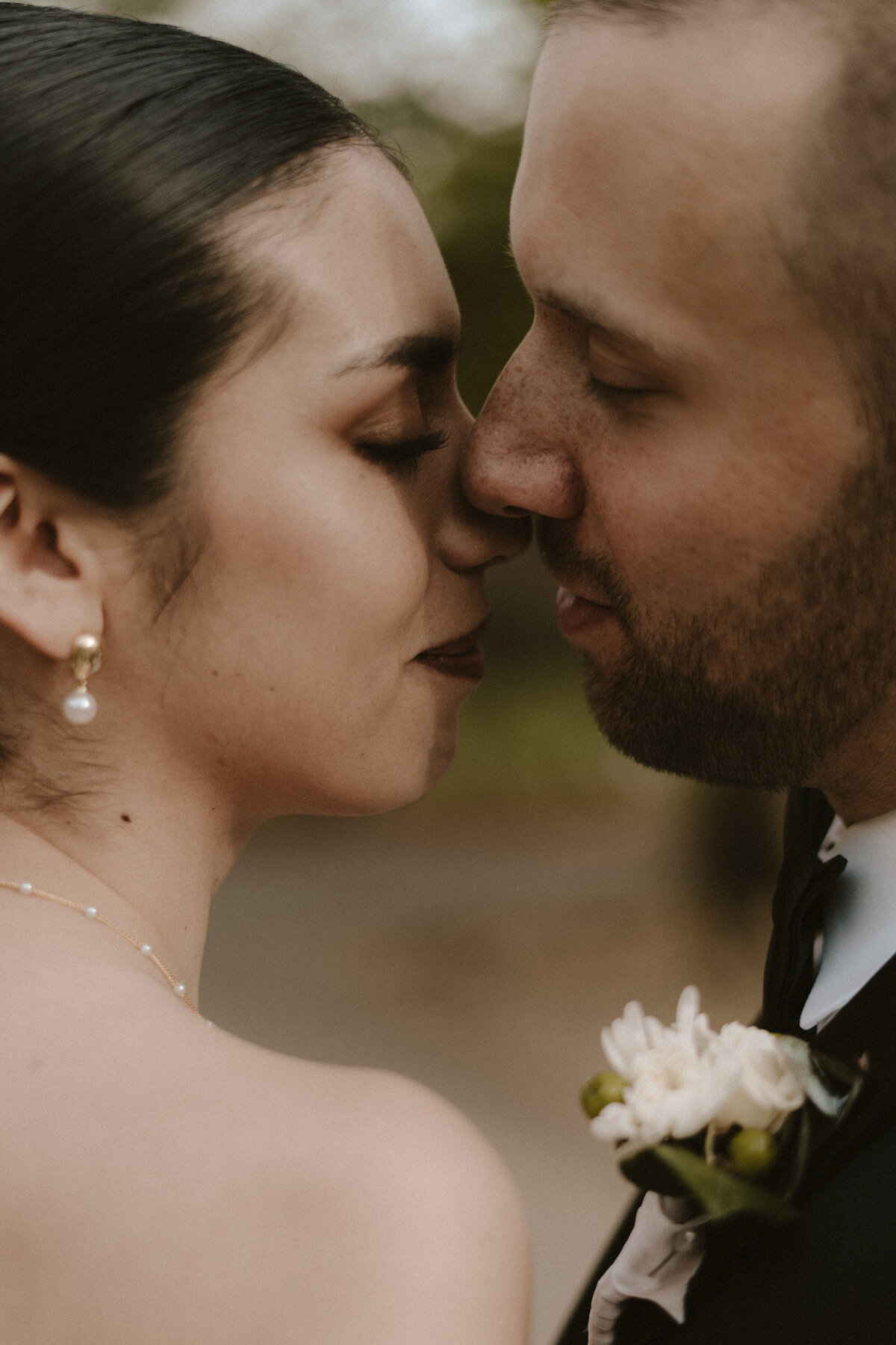 Close up of a couple almost kissing