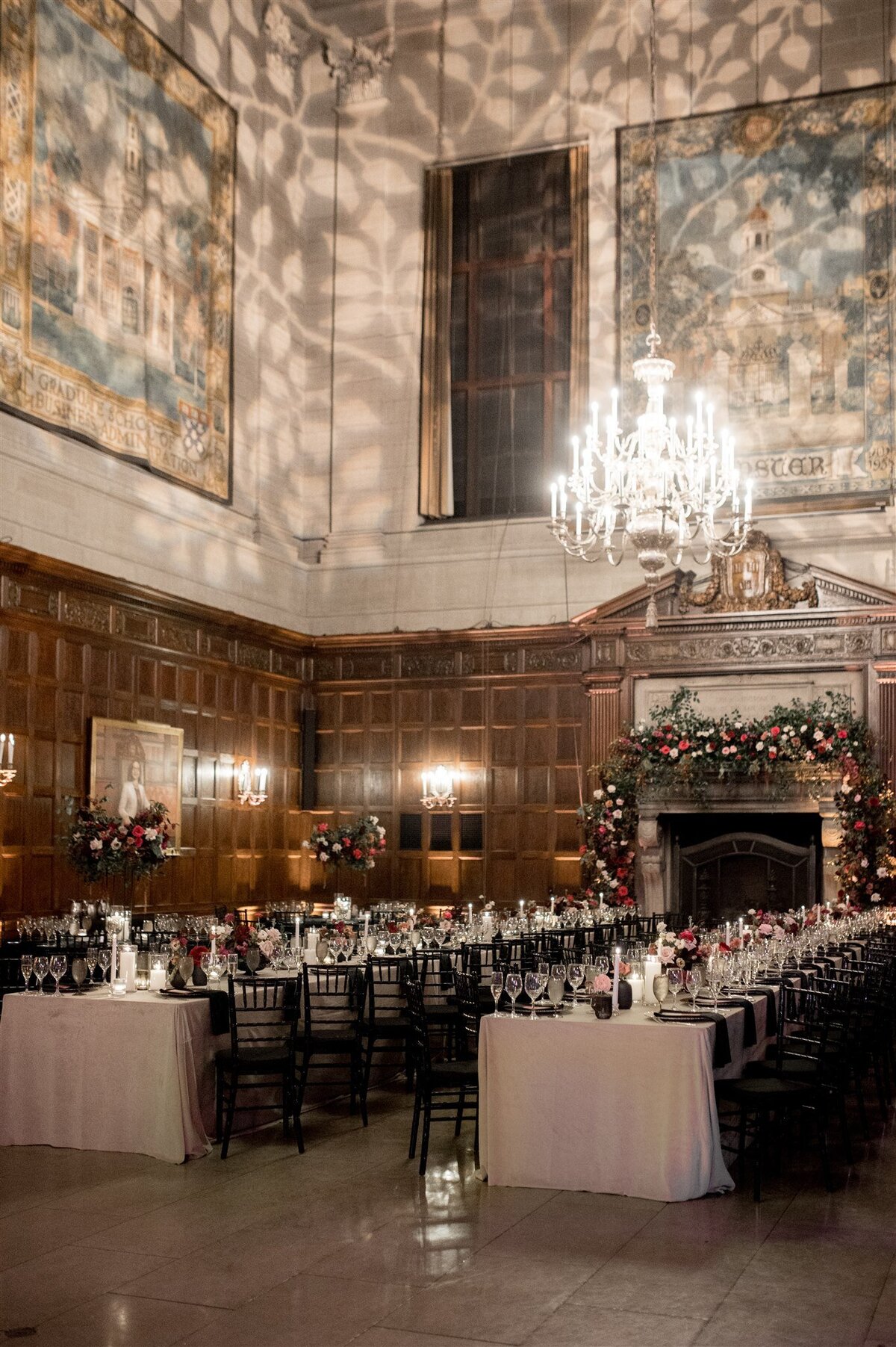 Kate-Murtaugh-Events-Harvard-Club-Boston-wedding-reception-fireplace-gobo-lighting