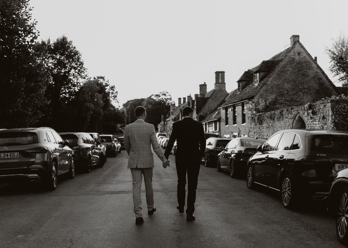 Sunset walk on their wedding day