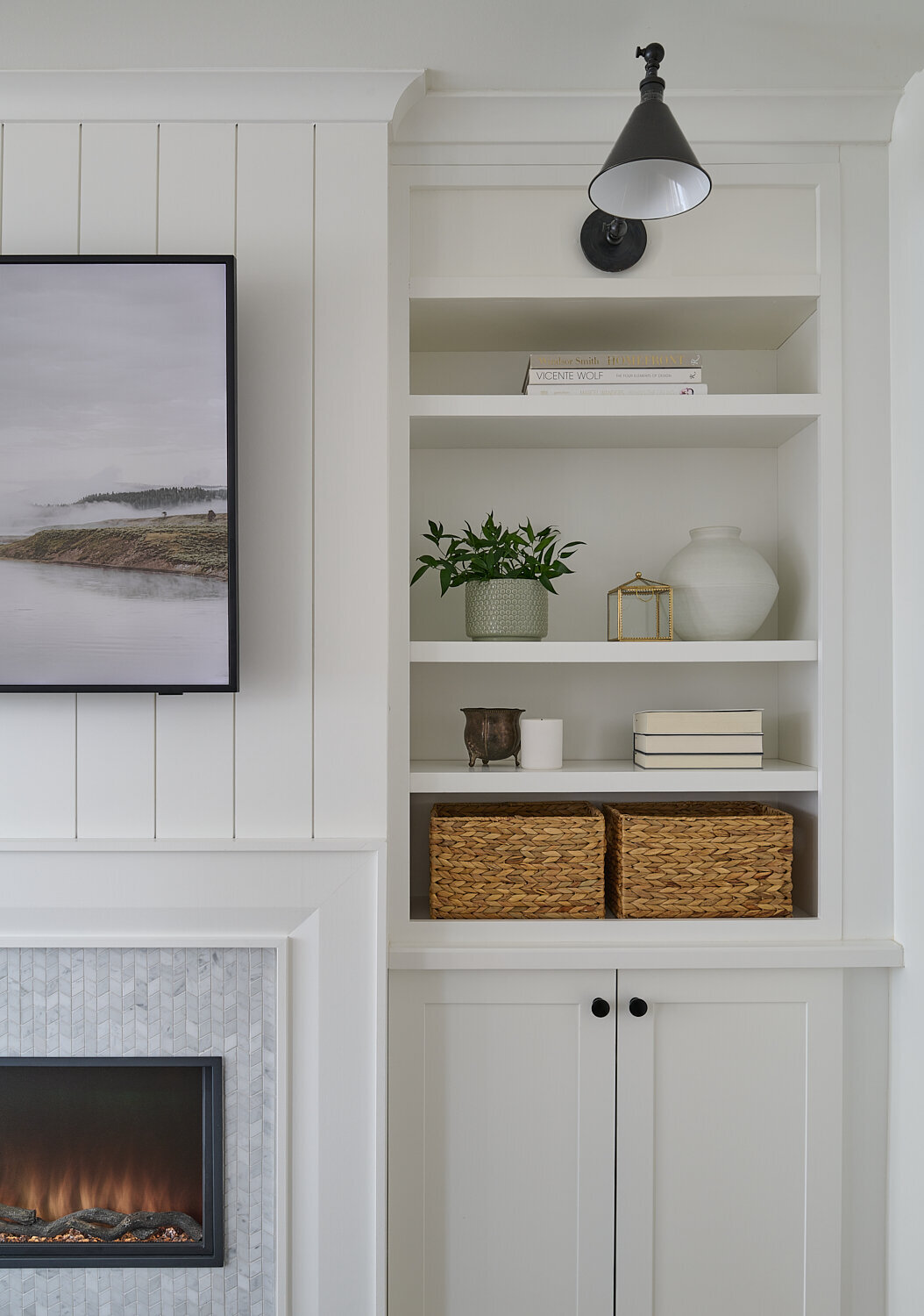 Burlington interior design project - living room fireplace cabinets - Staci Edwards Interior Design