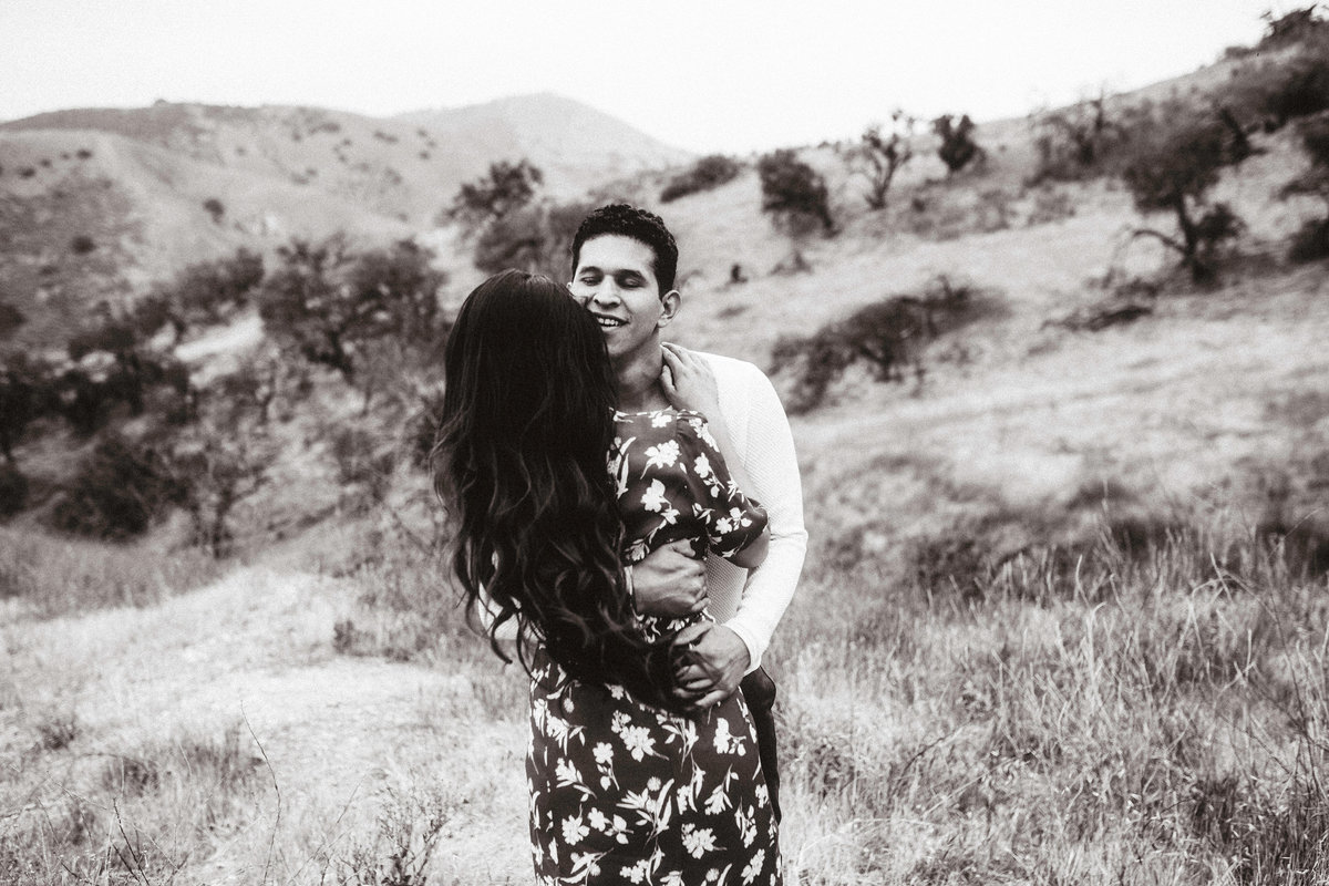 Engagement Photograph Of  Man And Woman Hugging Black And White Los Angeles