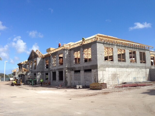 cmu and wood roof framing at BallenIsles Country Club