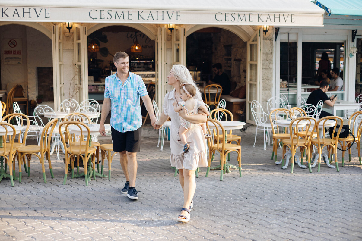 Family walking on the streets of Turkey.