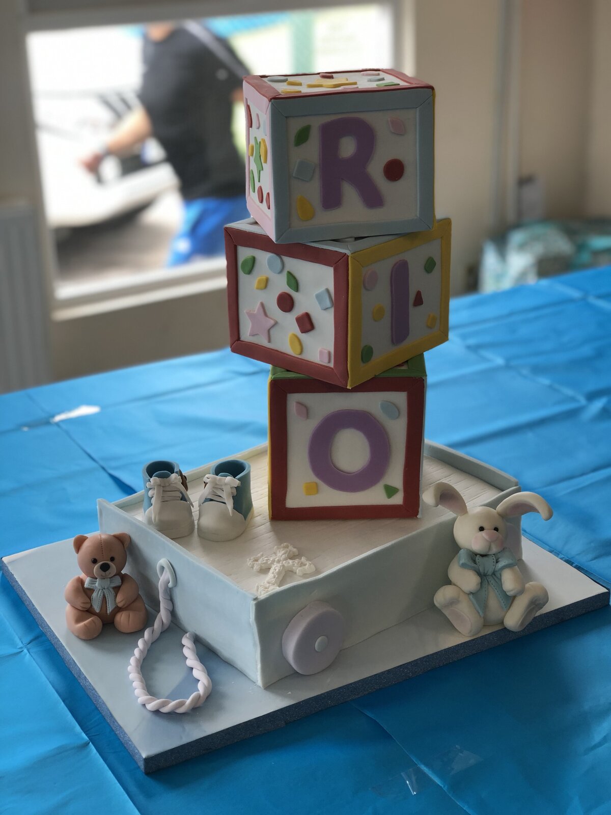 Baby block christening cake