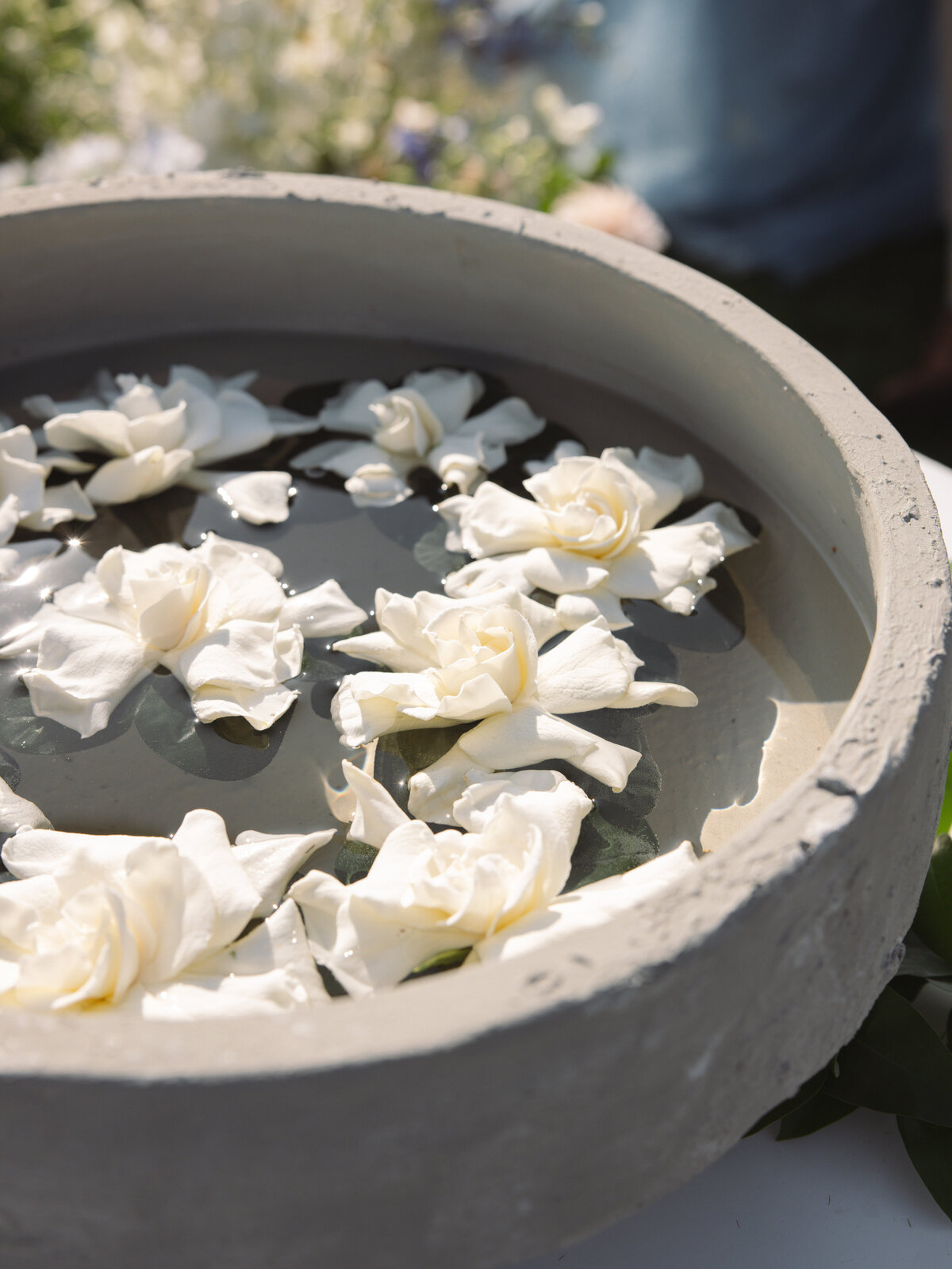 floating gardenia at coastal wedding ceremony