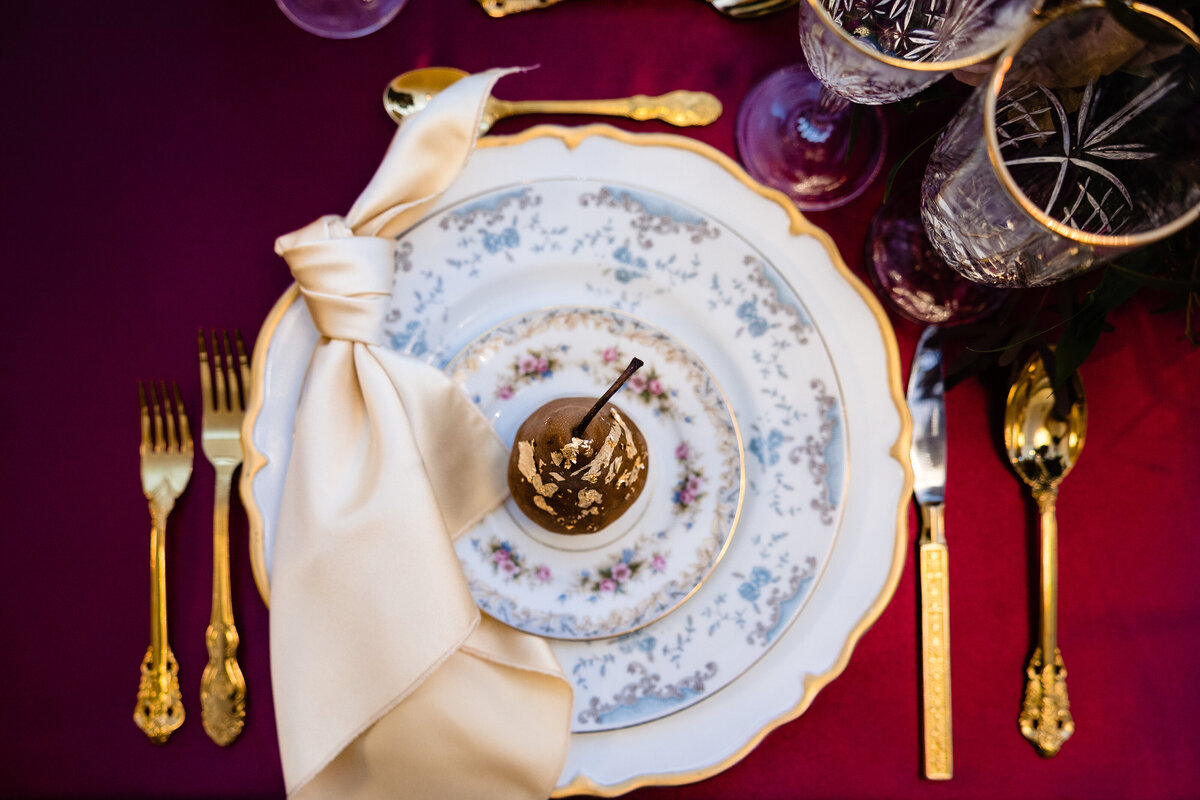 Close up of vintage wedding plates