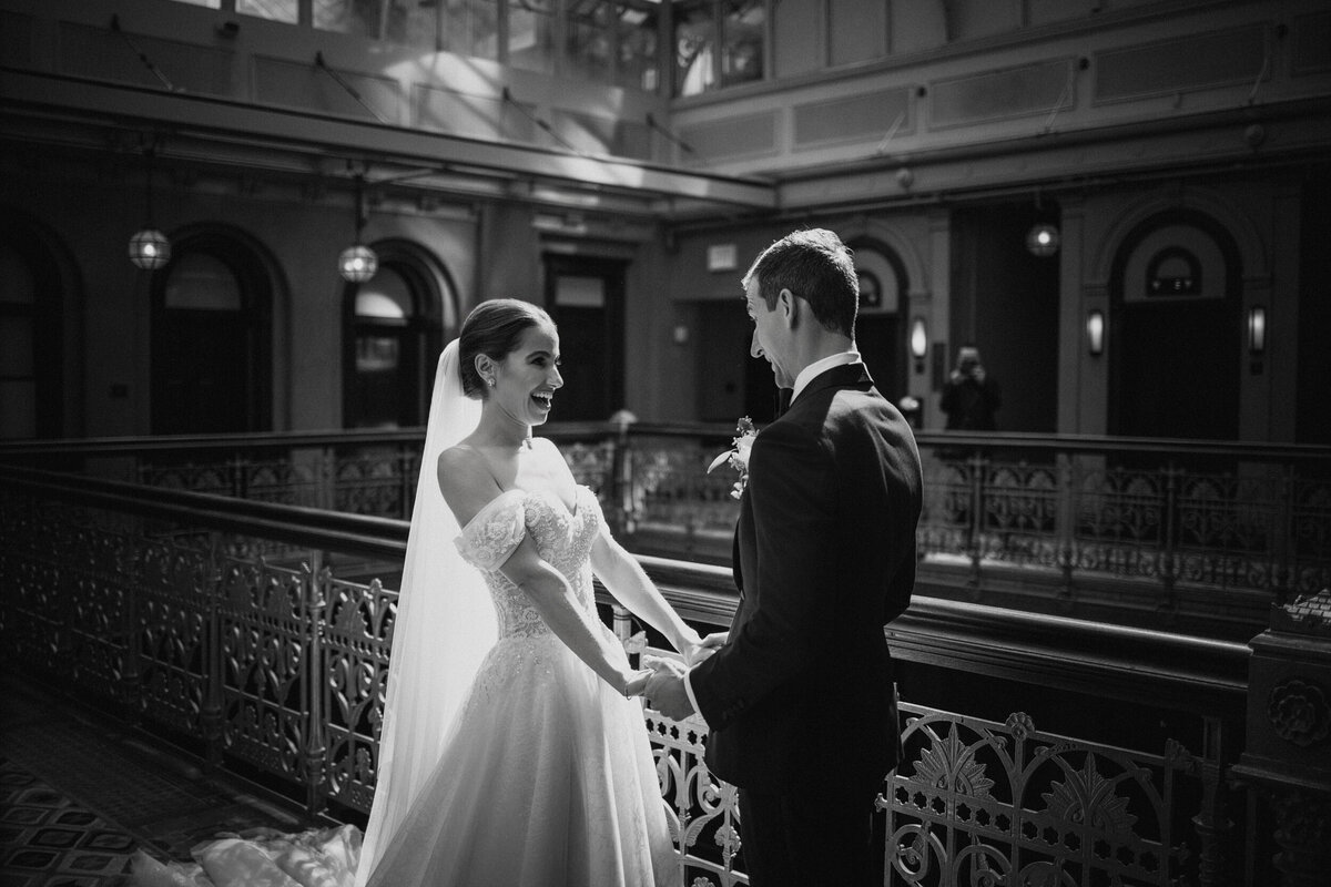 Dramatic wedding photography in the atrium  at a Beekman Hotel wedding