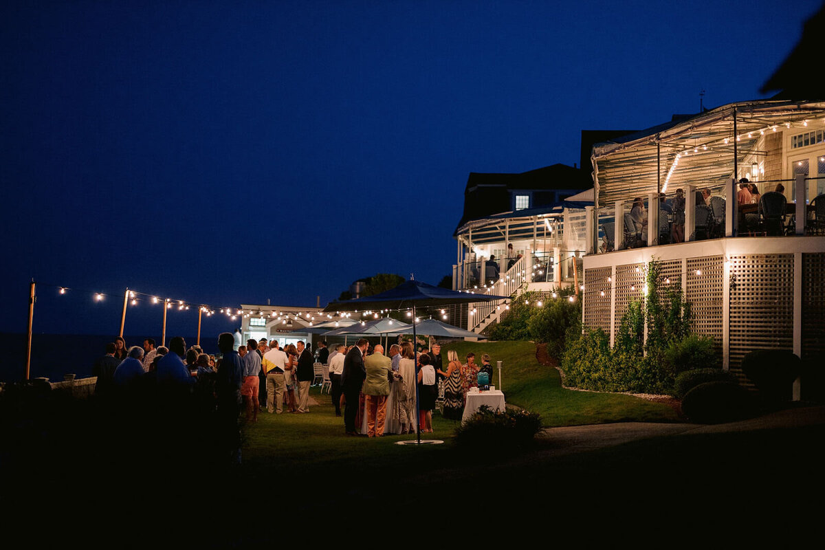 Night view of the Wianno Club overlooking the ocean at Cape Cod, Osterville, MA.