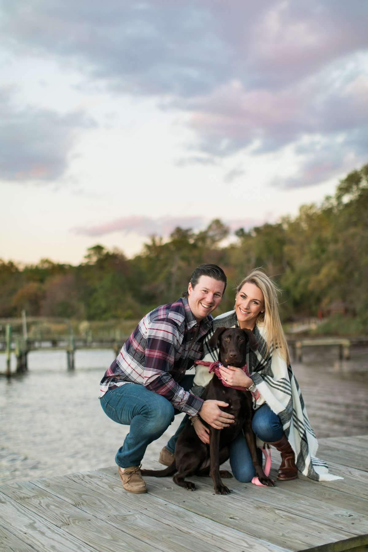 Sunset Annapolis Engagement Session with dog on the docks