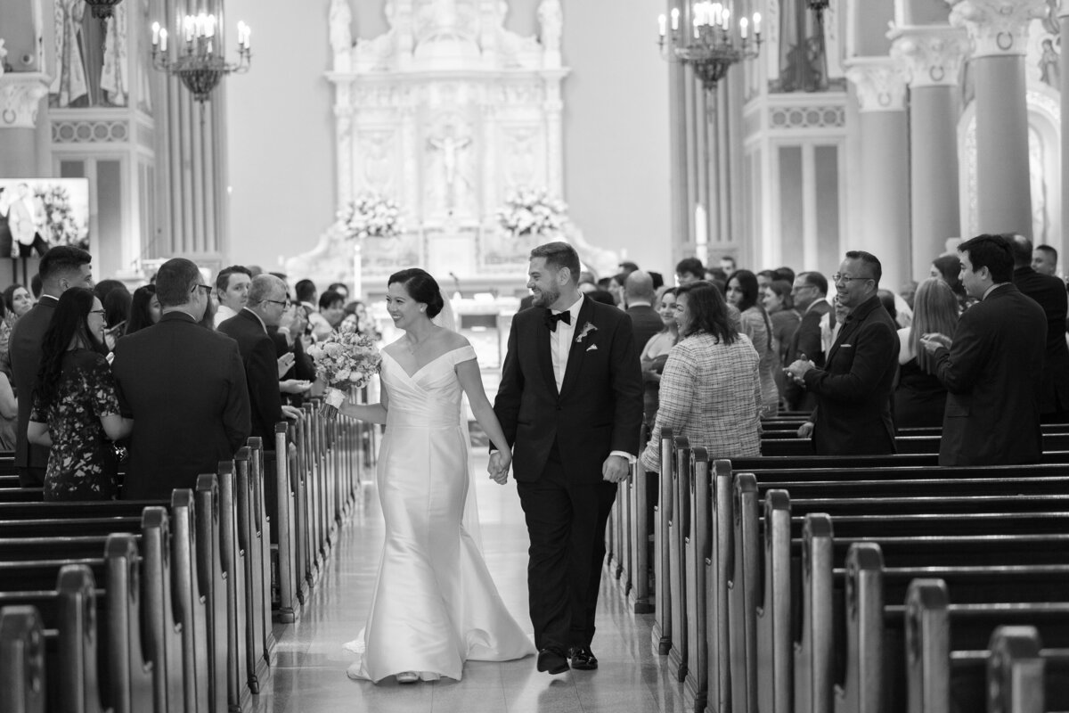 Bride and groom after getting married at St Monica's Church