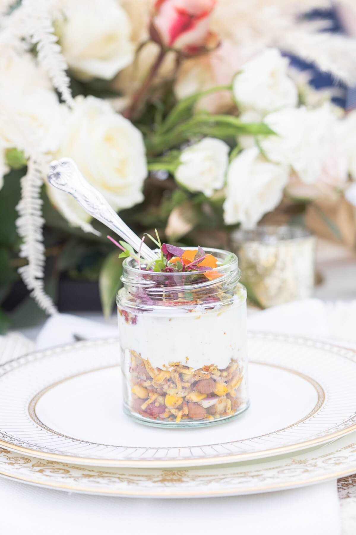 Single dessery jar on a gold rimmed plate