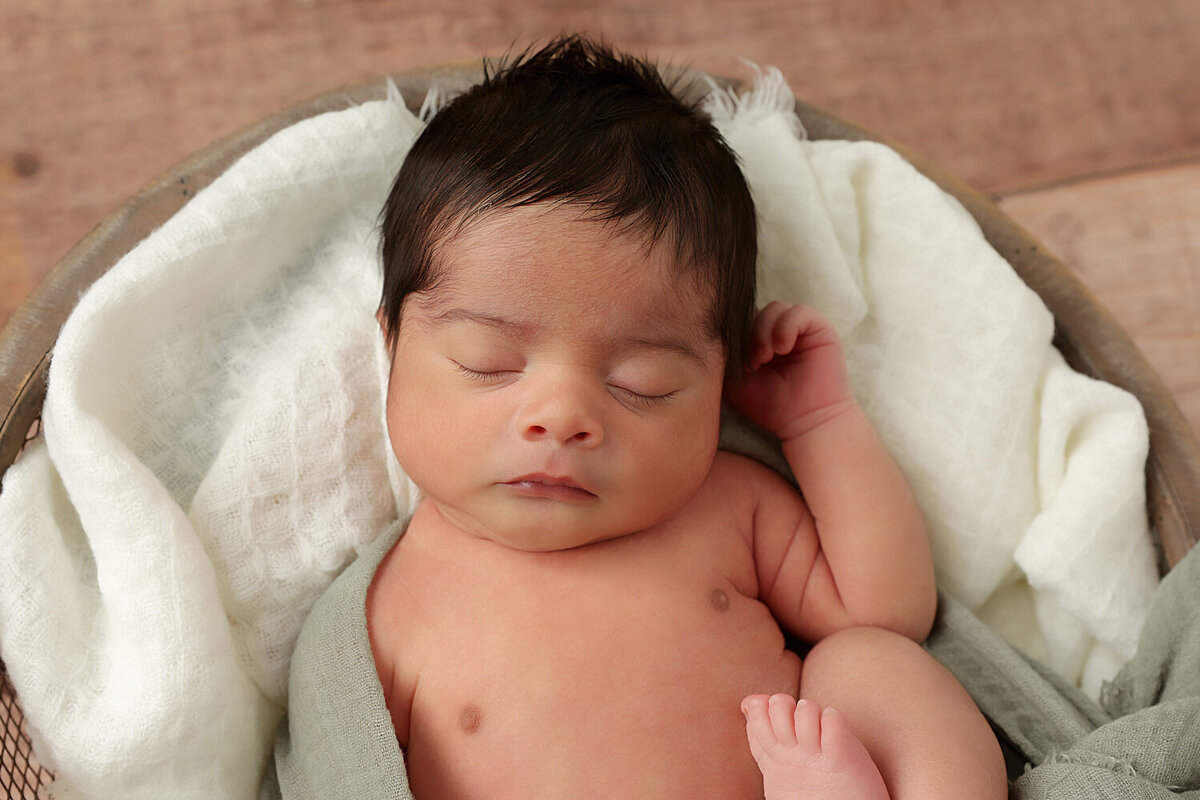 Close up Newborn in Basket DFW