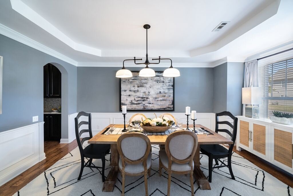 gray formal dining room