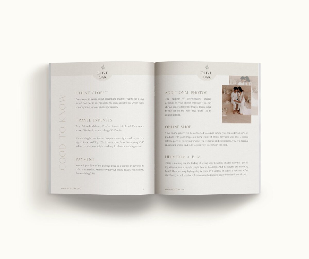 Elegant pricing guide template for photographers Olive Oak 10