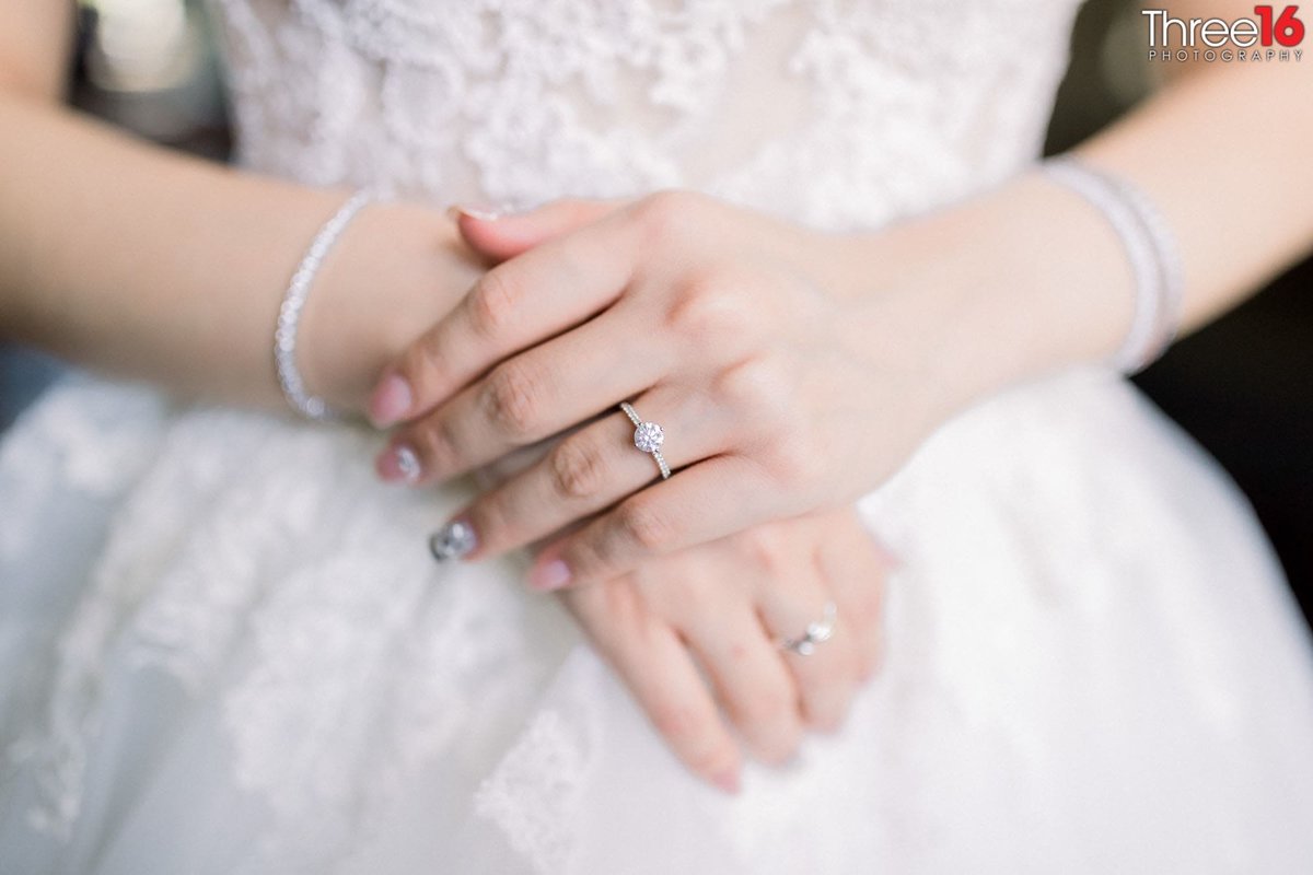 Bride displays her ring on her finger