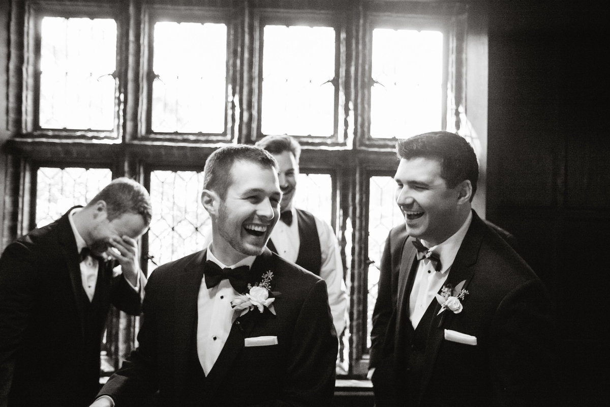 Groom and his guys sharing a laugh before this Philadelphia wedding ceremony.