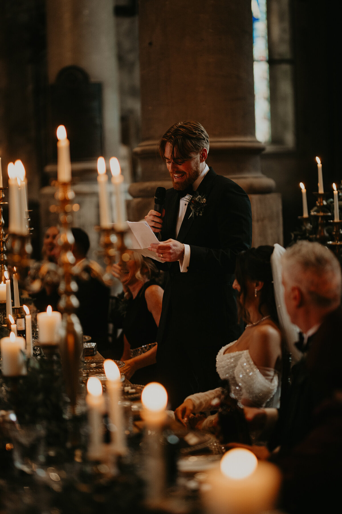Groom gives his speech at his wedding at The Mount Without. 