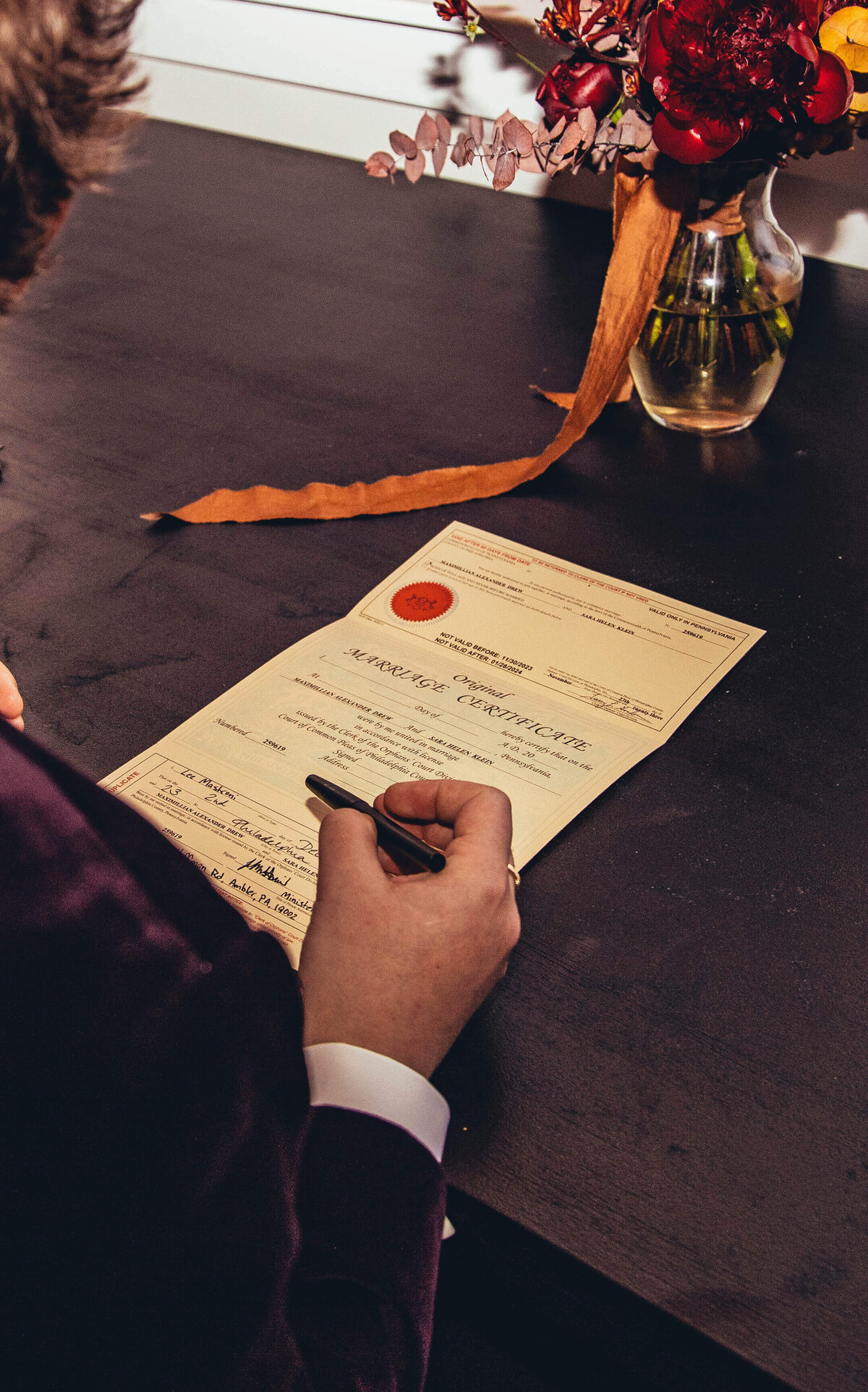 Marriage license signing