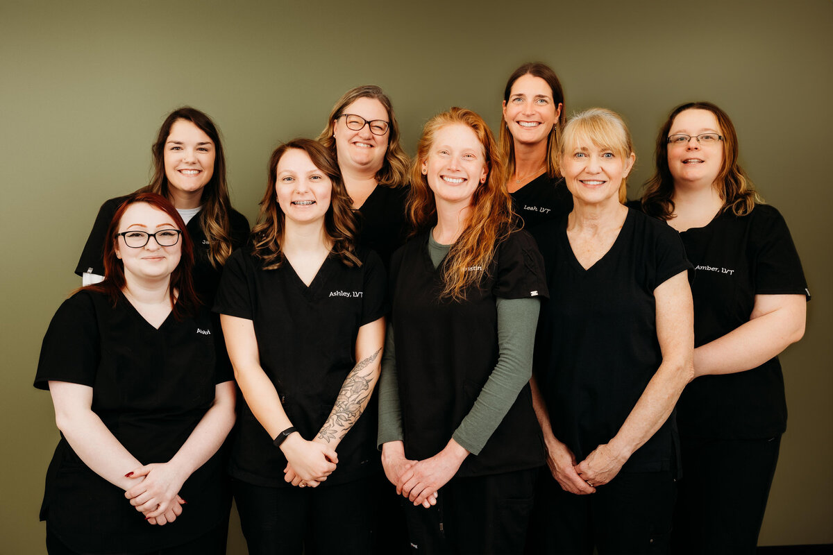 Wholehearted veterinary team photo in their Grand Rapids location.
