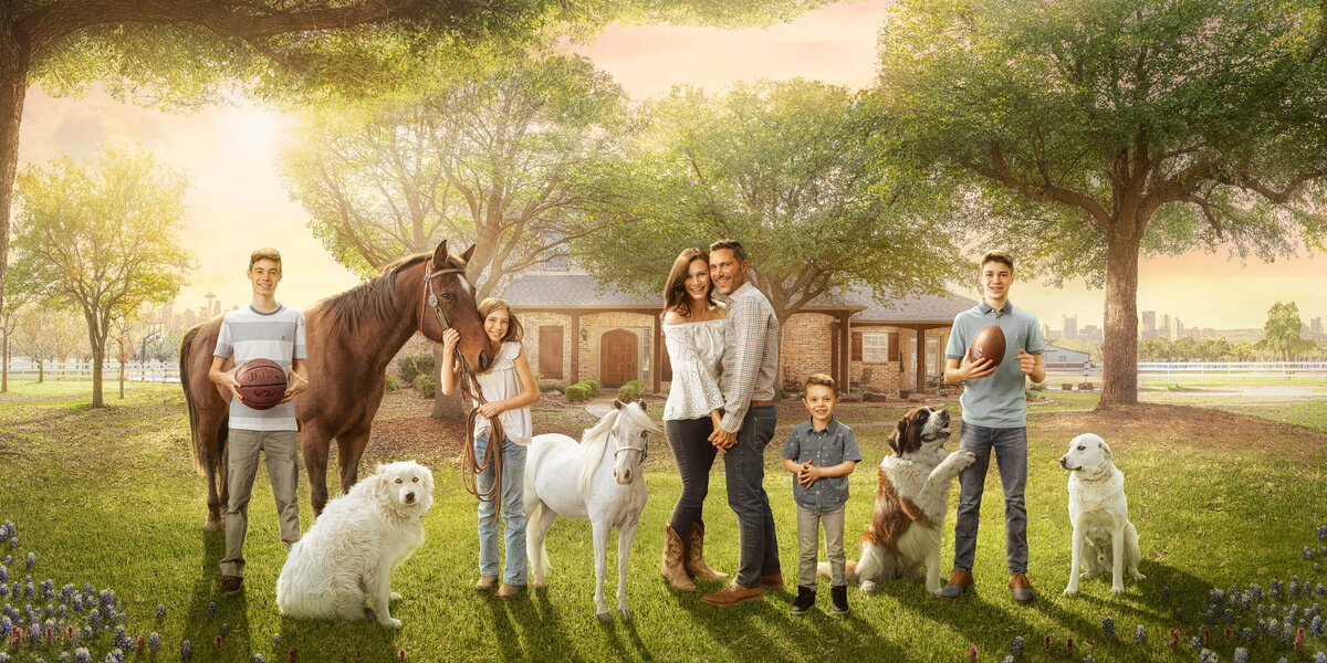 family photography with horses and dogs