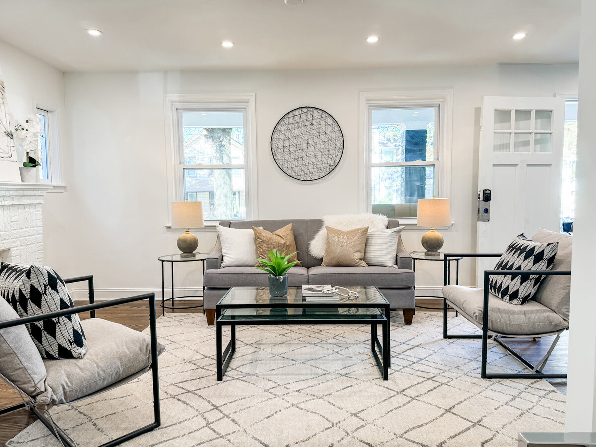 Living room with grey and black accents