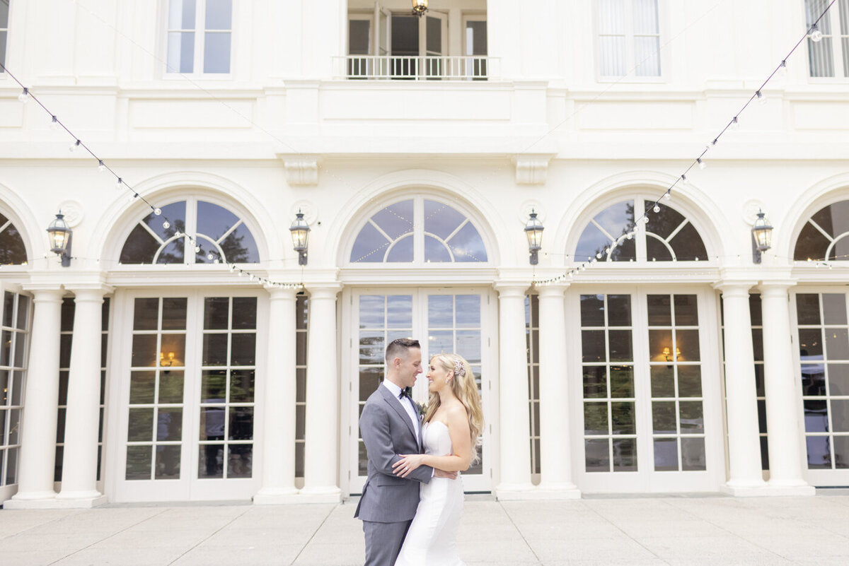 bride and groom outside wedding venue - Wadsworth Mansion wedding photographer Rachel Girouard