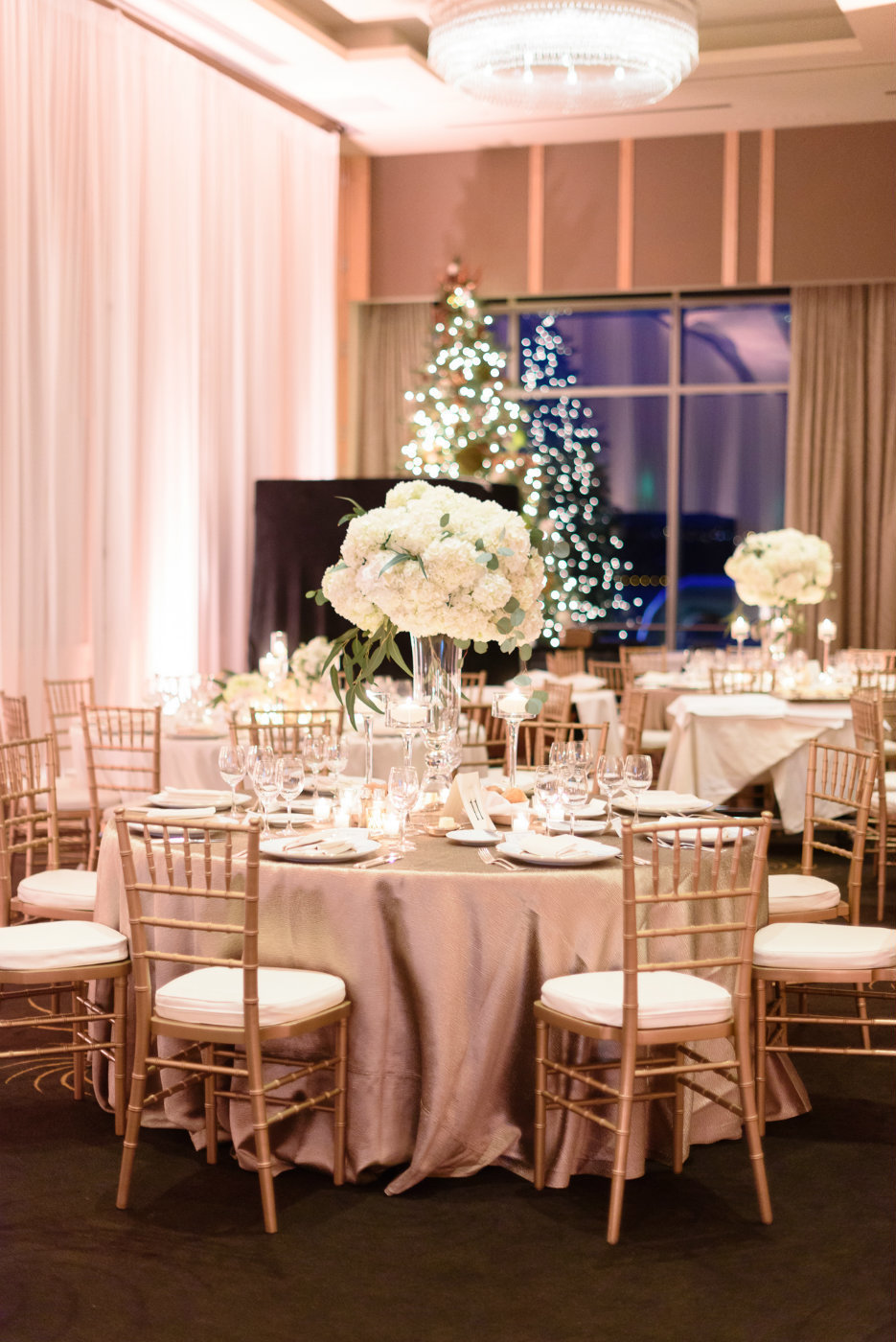 White floral, a bit of shimmer and candlelight make for a lovely winter ballroom wedding at Four Seasons Hotel Seattle