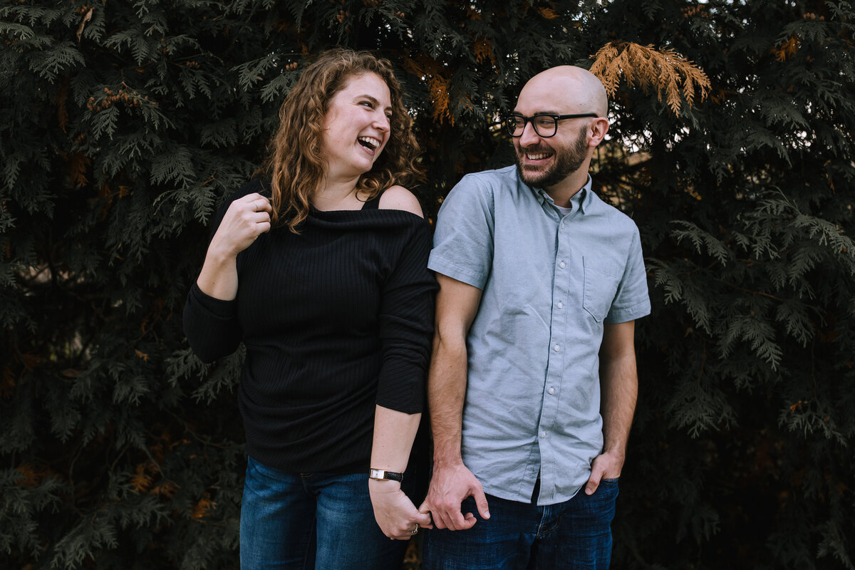 Engaged couple outside of Phipps Botany house.