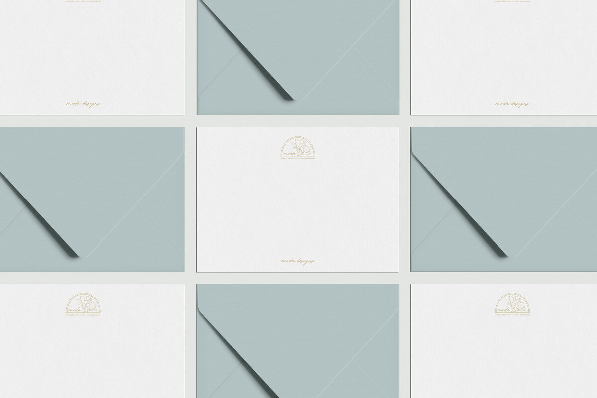 soft gold and blue stationery design