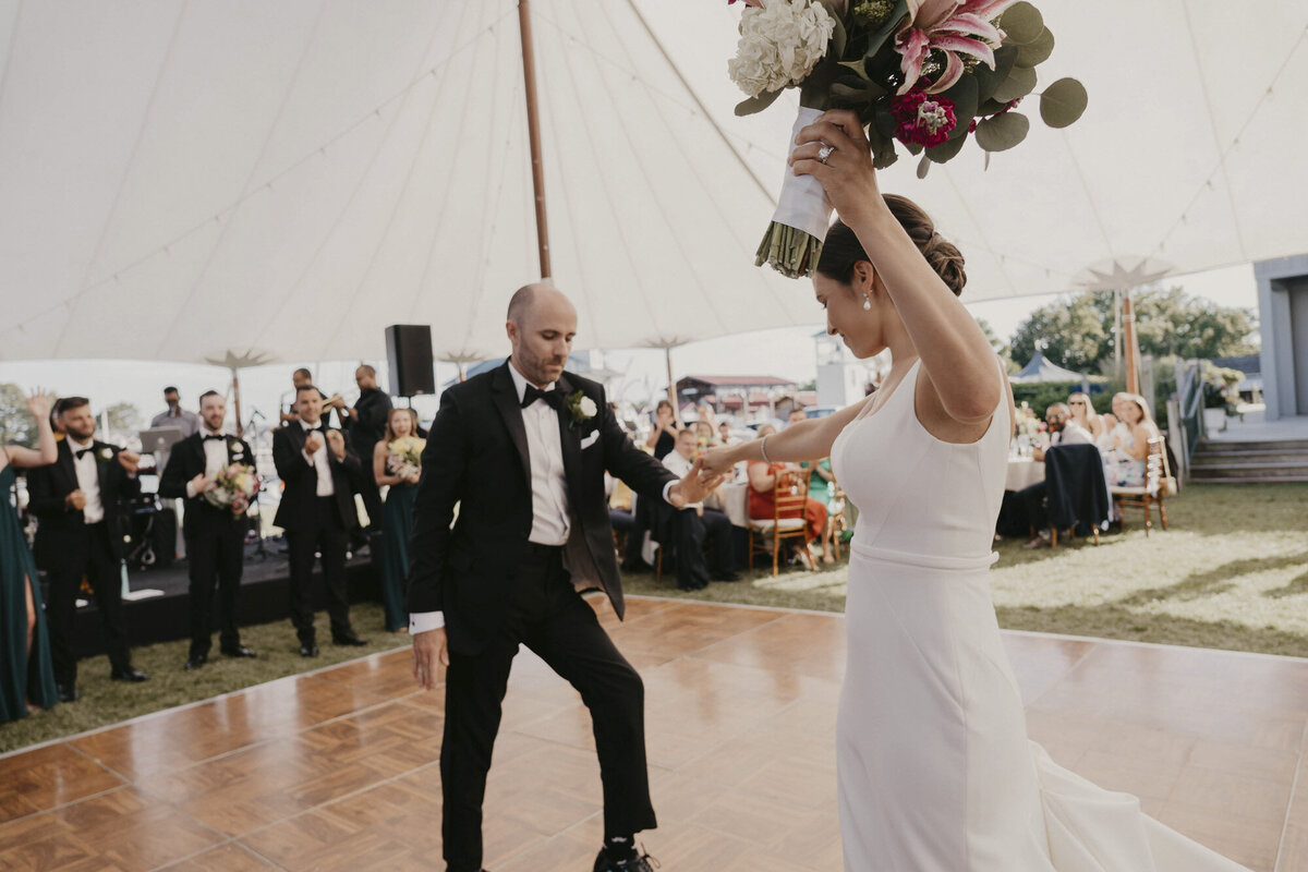 Bride and groom dancing