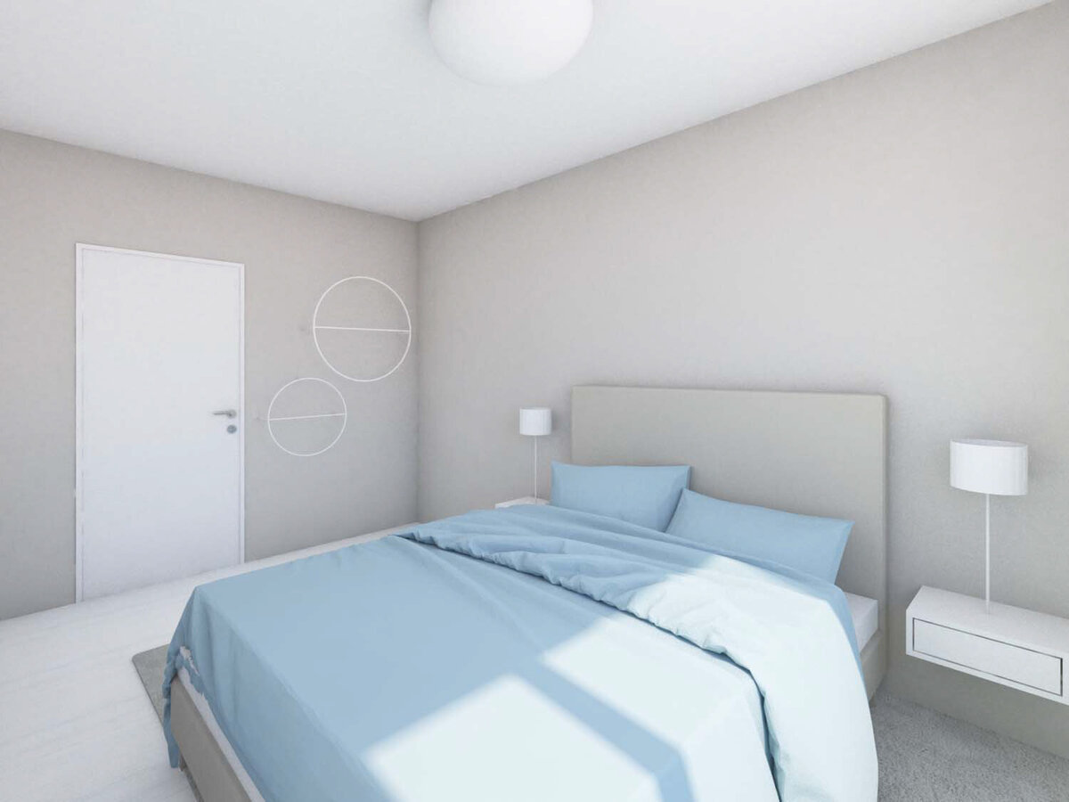 návrh interiéru panelový byt postel
