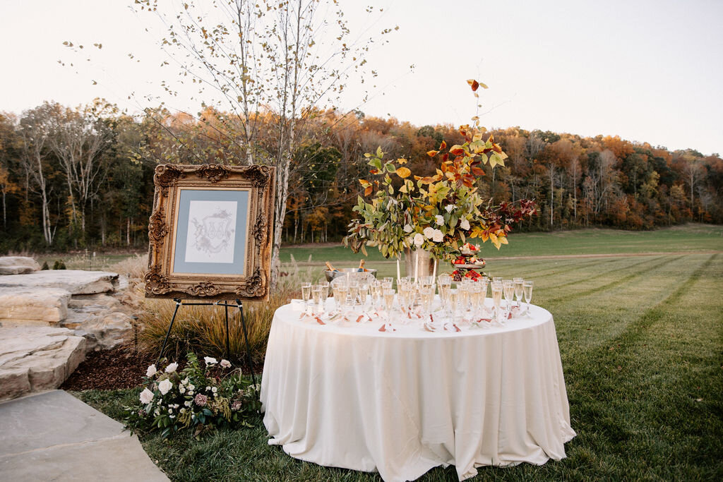 A champagne table with flowers at a Nashville wedding